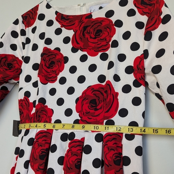 Dainty Jewells Floral Polka Dot Maxi Dress ¾ Sleeve Full Skirt Red Black White S - Picture 13 of 16